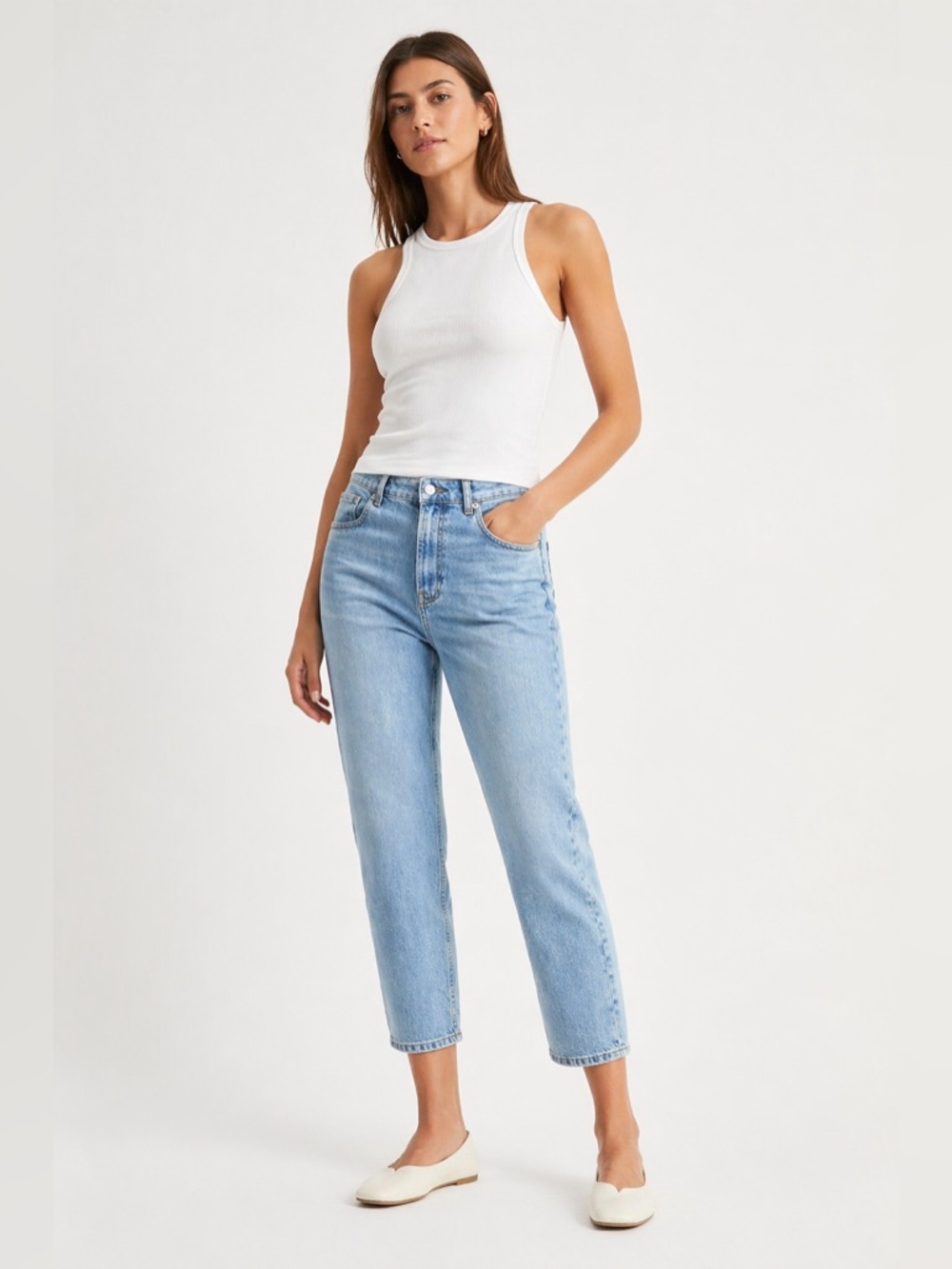 Everlane Curvy Cheeky Jean 90s Cropped High Rise Straight Leg Light Wash 32